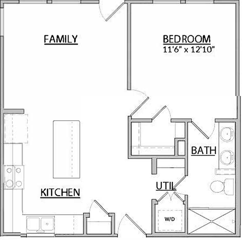 a floor plan of a small house with a kitchen and a living room